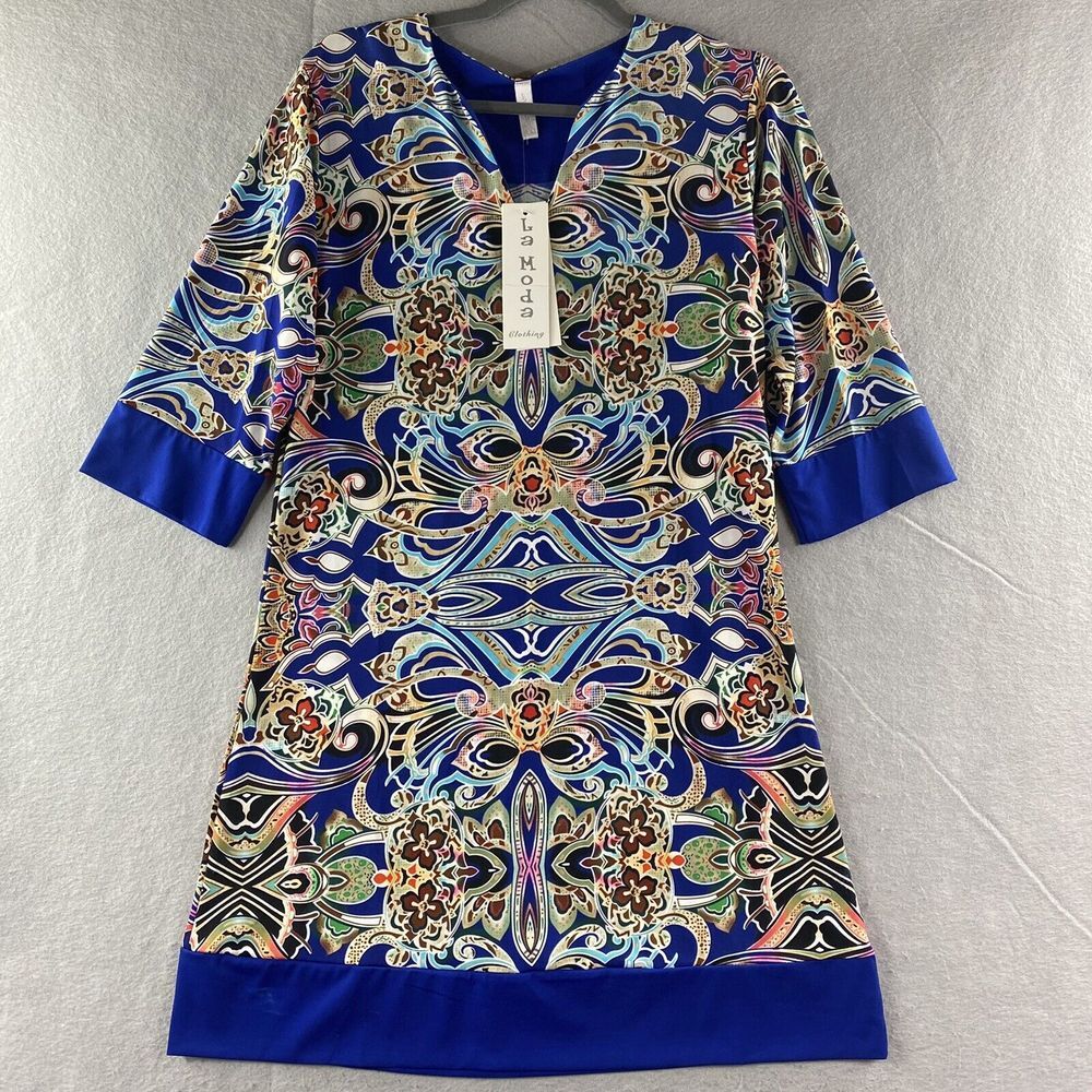 La Moda Dress Womens S/M Multicolor Tunic Lounge Wear Geometric Vacation Stretch